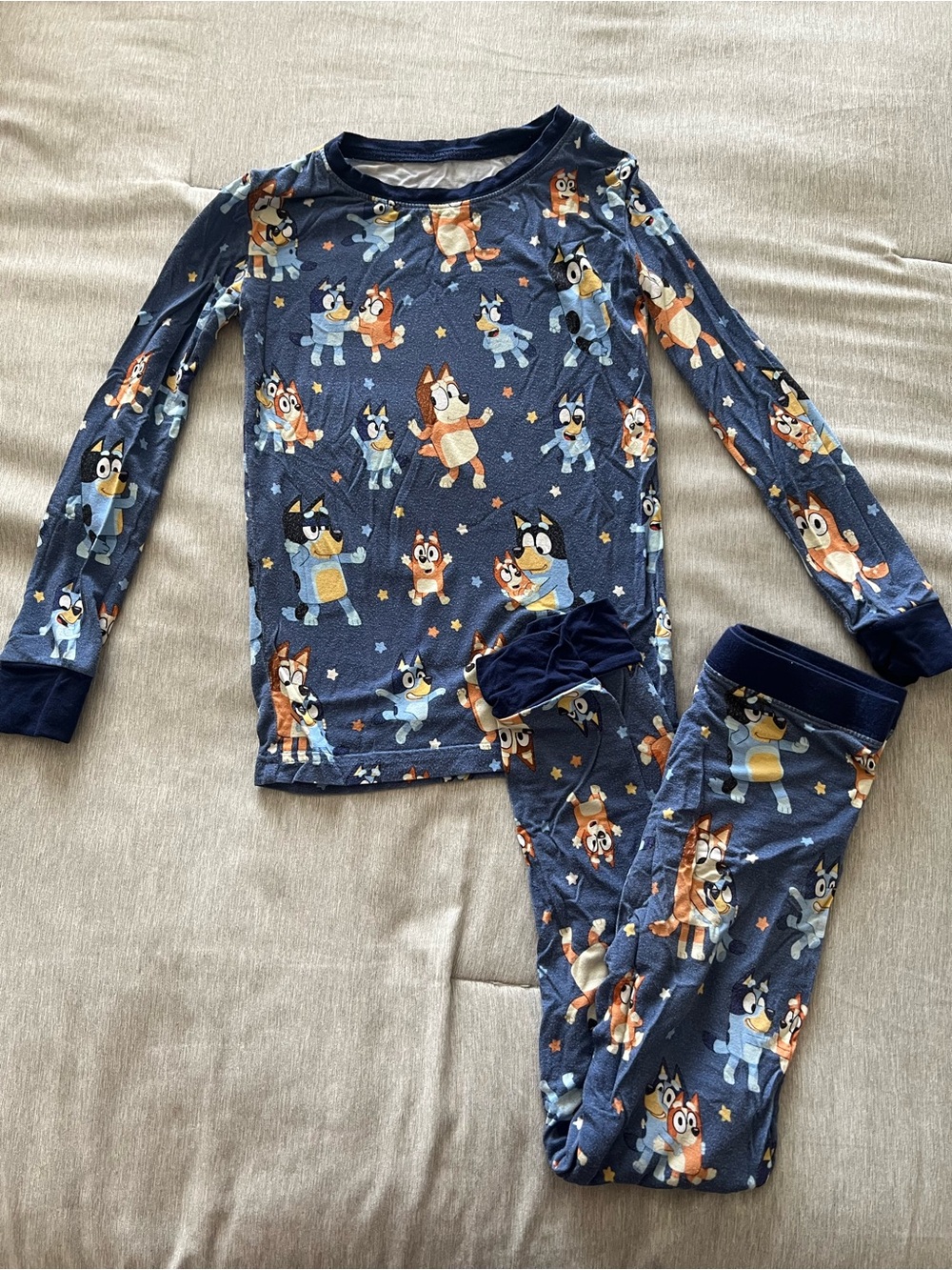 Kids Navy Blue Character Long-Sleeve Pajama Set